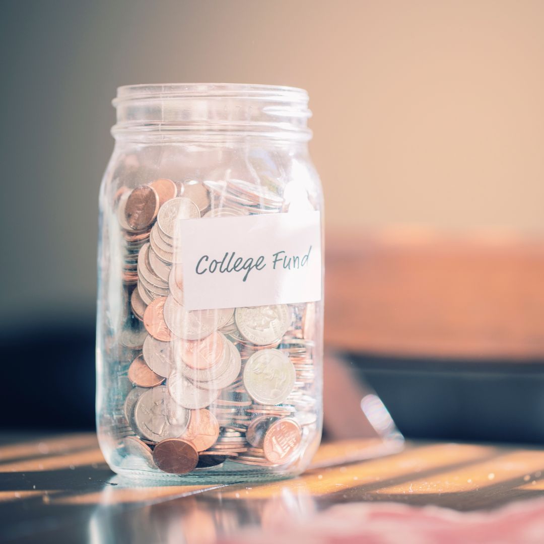 jar of coins labeled college fund
